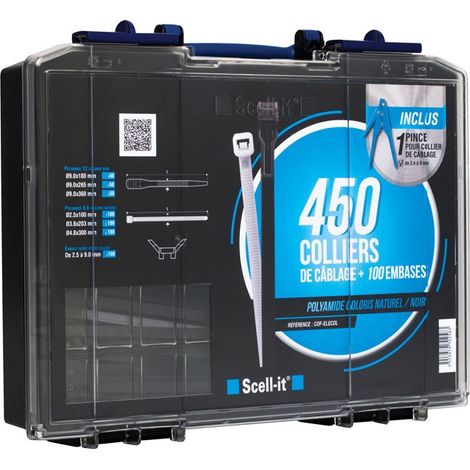 Scell-It – Coffret de 450 colliers de serrage en polyamide – Résistance jusqu'à 22 kg – Pince incluse – COFELECOL (1/5)