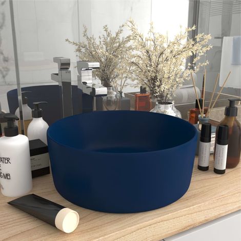 Lavabo rond de luxe - Vasque à poser Lavabo à poser Bleu foncé mat 40x15 cm Céramique BV266340 - BonneVie (1/5)