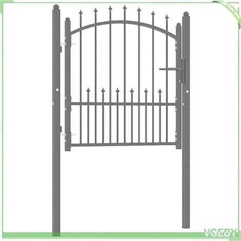 Portail de clôture - 146398 - Acier enduit de poudre - Incurvé 102 x 150 cm - Barres verticales pointues (1/5)
