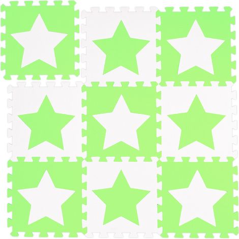 18 tlg. Puzzlematte Sterne, 36 Puzzleteile, EVA Schaumstoff, schadstofffrei, Spielunterlage 1,6 m², weiß-grün