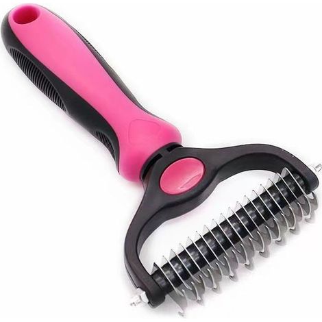 Brosse double face pour animaux de compagnie, un outil de toilettage spécial pour chiens et chats, démêle facilement le pelage, rose. (1/5)