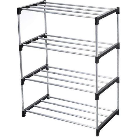 Mini étagère à chaussures empilable, permettant de gagner de la place dans les entrées, les couloirs et les placards, et facile à organiser (4 niveaux, noir). (1/5)