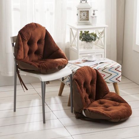 1 Coussin de chaise avec dossier, velours élastique imperméable, forme coquille 55x45cm, pour bureau maison (1/4)