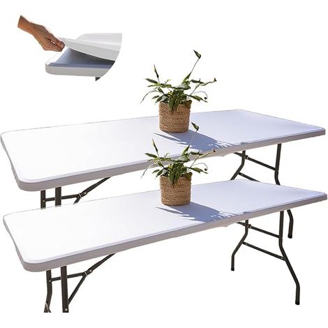 Set of 2 Folding Table Cloths 180 cm White (1/5)