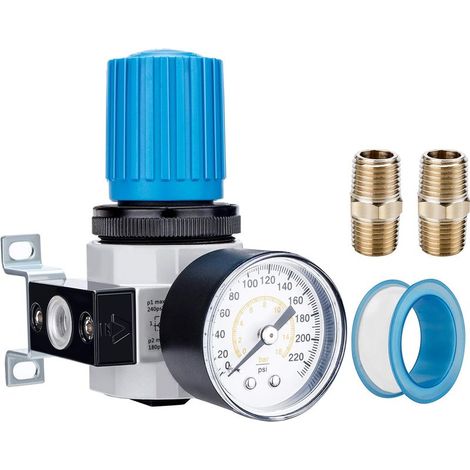 1/4" BSPP Régulateur d'Air Comprimé Haute Pression, Alliage de zinc, Manomètre (016 Bar), Support En Métal, pour Compresseur d'Air, Outils Pneumatiques (1/5)