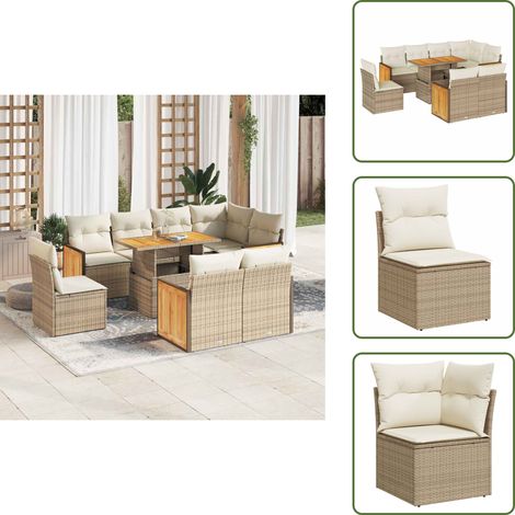 Cuscini per schienale - vidaXL Set Divano da Giardino 9 pz con Cuscini Beige Polyrattan Acacia - Rattan PE