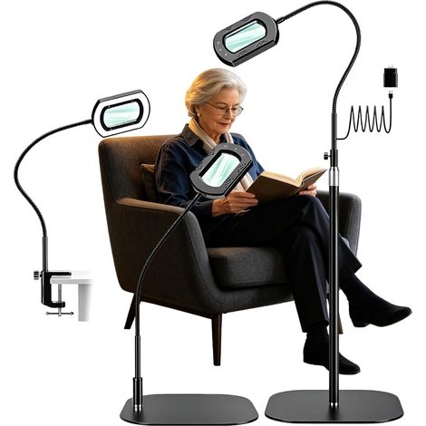 Loupe Grossissante 10x avec LumièRe Et Support, Lampe Loupe 3 en 1 avec 60 LED Et 5 Modes Couleur Grande Lampe Loupe Flexible à Col Cygne pour Seniors Et Loisirs CréAtifs Chambre Salon Bureau (1/5)