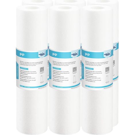 Cartouche de filtre à eau pour sédiments en polypropylène[6 Pack], Remplacement de filtres à Eau compatible avec filtres standards 10 x 2,5", osmose inverse - 5 Micron, 6 Pack (1/5)