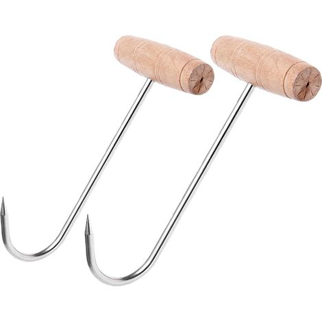 Lot de 2 crochets à foin pour cheval – Crochet en acier robuste de 24 cm pour balles de foin, foin de cheval, comprend des crochets en S pour l'accrocher, une poignée en bois pour une prise (1/5)