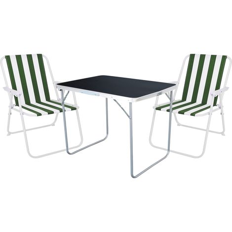 3-tlg Campingsessel Grün-Weiß+ Campingtisch-MMC330871B+2xMPO2600GW (1/4)