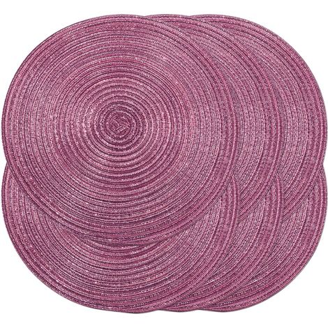 Lot de 6 sets de table ronds tressés de 38,1 cm pour tables de salle à manger, sets de table tissés naturels résistants à la chaleur (violet brillant)'Violet Brillant 6 PCS'Violet Brillant'6 PCS