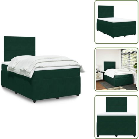 Tête de lit réglable - vidaXL Sommier à lattes de lit avec matelas vert foncé 120x190 cm - Surmatelas (1/5)