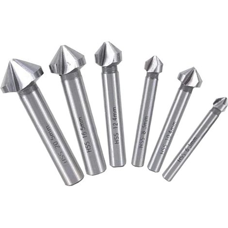 RHG 6 Pièces Foret à Fraiser, Fraise à Chanfreiner HSS Foret Conique 90° Fraise à Noyer Forets Fraise à Ébavurer Cylindrique, Outil de Vis pour DIY Bois