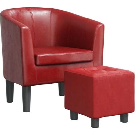 Fauteuil avec repose-pieds, similicuir bordeaux (1/5)