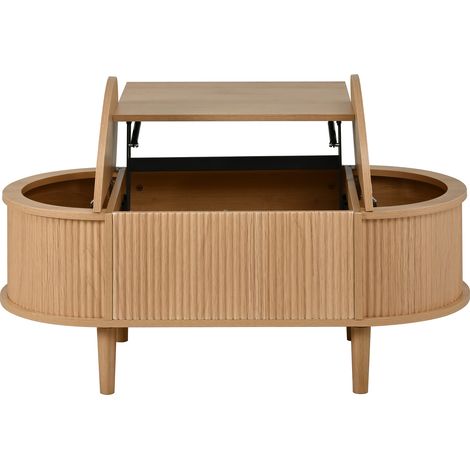 Mesa de centro ovalada elevable con almacenaje en roble, MDF, 100 x 48 x 53,5 cm (1/5)