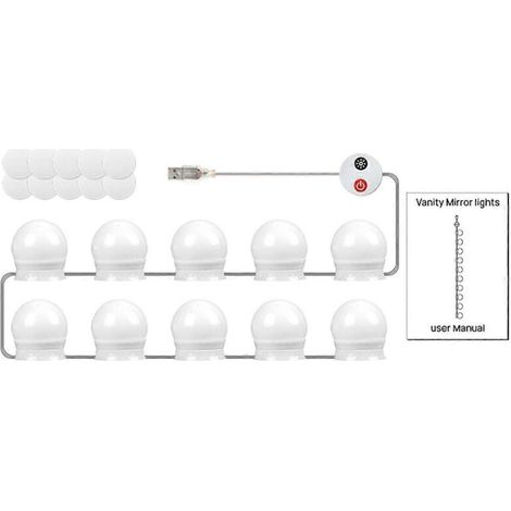 Appliques murales LED pour salle de bain avec 10 ampoules à intensité variable (1/5)