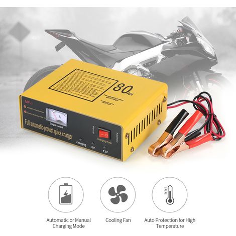 [JAMAIS UTILISÉ]Chargeur intelligent automatique LED 6 V/12 V 80 Ah, type mainteneur de charge par impulsions, pour batteries au plomb et au lithium, 120 W, AC 110 V-250 V (1/3)