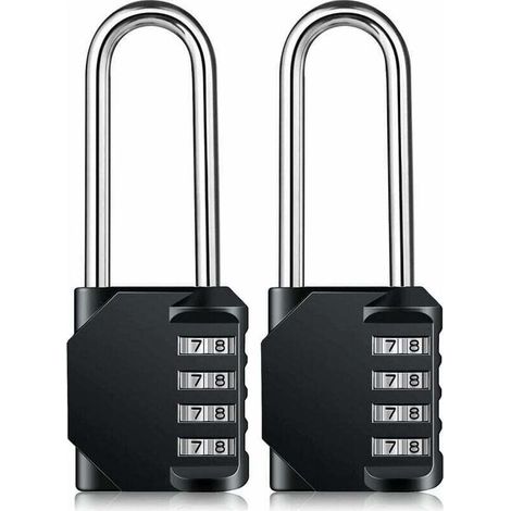 YMYNY Cadenas Long Code Exterieur Pour Portail, Abri de Jardin, Grande Cadenas Code 4 Chiffres Pour Casier Vestiaire Sport, College, Scolaire, Serrure à Combinaison (2 Pièces, Noir) (1/4)