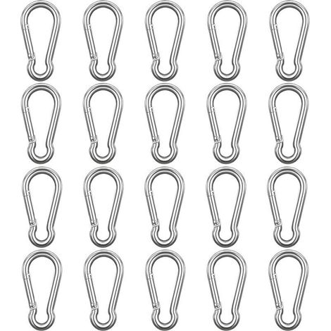 Mousqueton Acier Inoxydable à Ressort M6 (Lot de 20) - 6 cm - Crochet Mousqueton Polyvalent Intérieur/Extérieur pour Porte-Clés, Camping, Pêche et Accessoires de Randonnée (1/4)