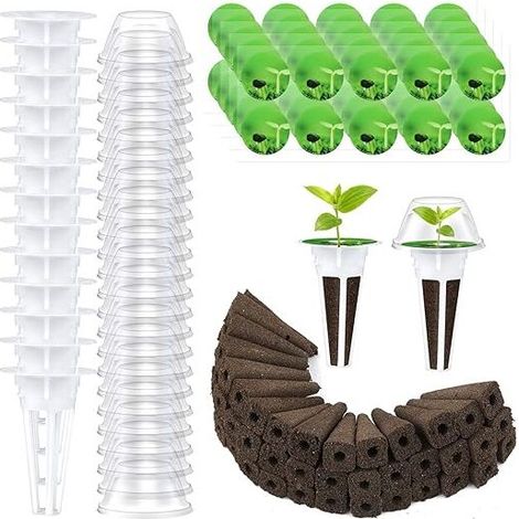 EASYCOMFORT 200pcs Kit de culture Hydroponique, 50 Éponges de Culture Hydroponique avec 50 Panier de Culture Hydroponique 50Couvercles Isolants Transparents 50 Étiquette Plantes Hydroponique Kit (1/5)
