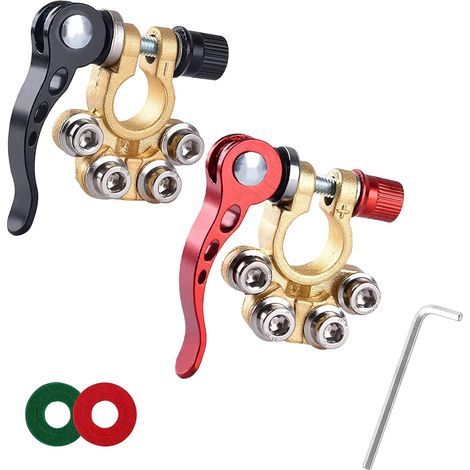 Paquete de 2 tapas para terminales de batería de 12 V y 4 vías: herramientas de desconexión rápida para conexión positiva y negativa, alicates prácticos para automóviles, camiones, barcos y motociclet (1/4)
