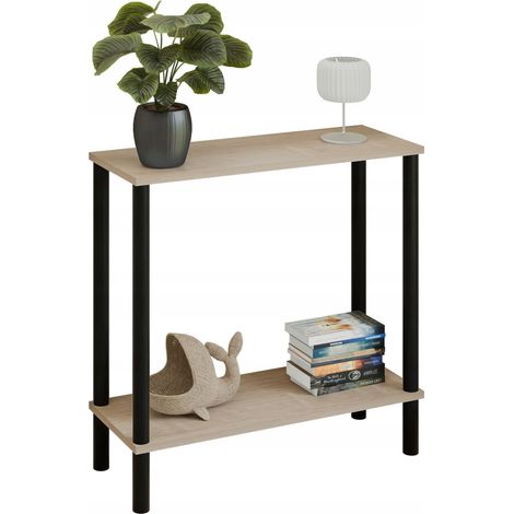 Consola tipo loft con estante de 80x30x80 cm, de metal negro, para el recibidor. (1/5)