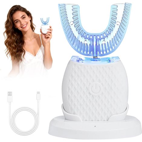 Brosse a Dent Electrique, Brosse a Dent Sonique 360 Automatique pour Adultes, Nettoyage Ultrasonique, 3 Niveaux D'intensité, Blanc (1/5)
