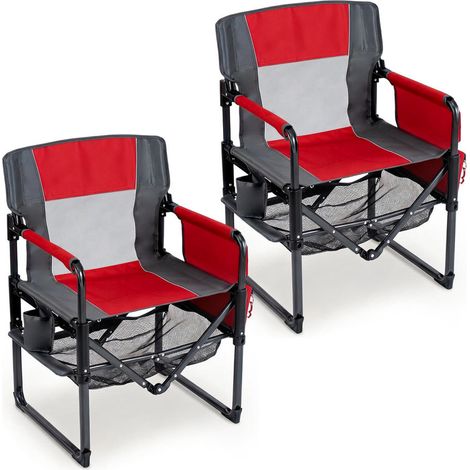 Lot de 2 150kg Chaises de Camping Pliantes Fauteuils Metteur en Scène avec Décapsuleur pour Pêche et Jardin Rouge (1/5)