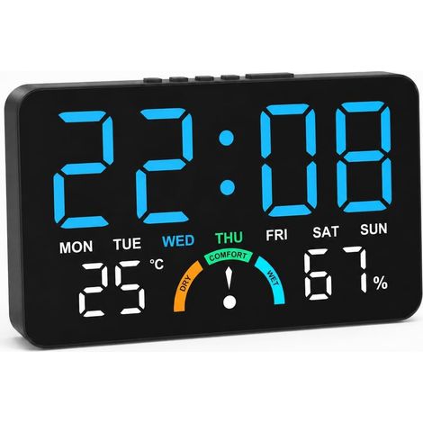 Réveil Numérique LED Horloge Digitale avec Température et Humidité Grand Écran Lumineux Réglable Réveil Matin Mural ou de Bureau pour Chambre,Bureau Ado Voyage (1/5)