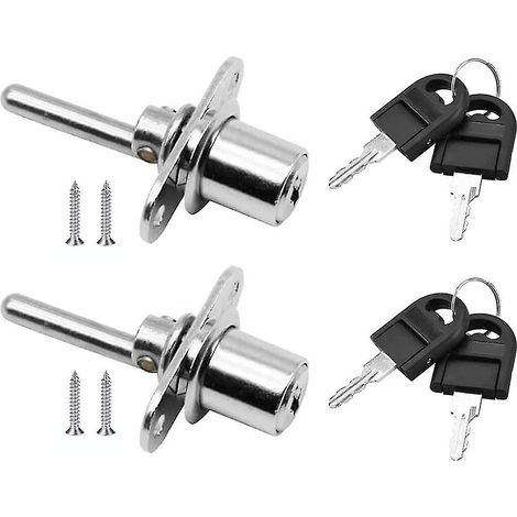 Serrure de porte/tiroir en 2 parties avec clé, serrure à piston pour meubles, diamètre 16 mm, longueur 61 mm (argent) (1/5)