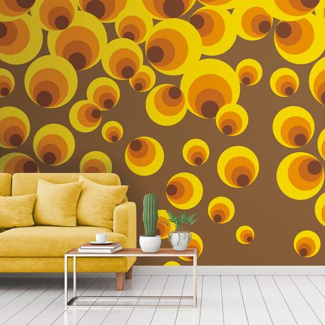 Papier peint photo Profhome 392581 papier peint intissé gaufré à chaud lisse au style rétro mat jaune orange brun 1,59 m x 2,8 m