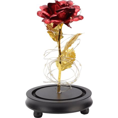 Rose décorative artificielle sous cloche en verre avec lumière LED, fleur éternelle, cadeau pour une mère ou une petite amie. (1/5)
