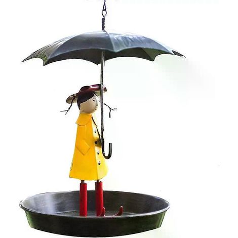 Mangeoire à oiseaux parapluie fille extérieure créative universelle fournitures de jardin mangeoires à oiseaux avec chaîne de suspension en métal plateau pour oiseaux de jardin (1/5)