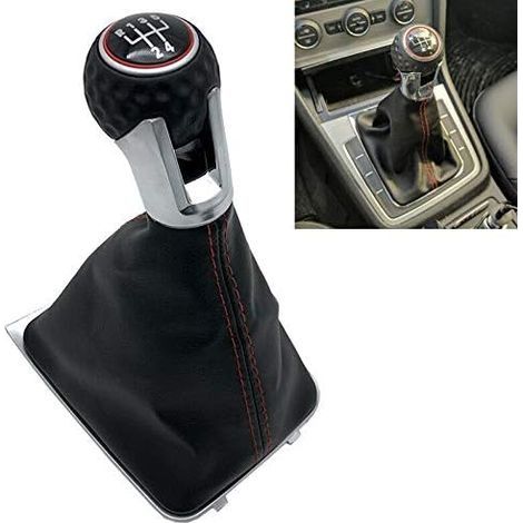 Pommeau de levier de vitesse LHD 5 6 vitesses en cuir anti-poussière pour VW Golf 7 Mk7 GTI GTD 2013 2014 2015 2016 2017 2018 (6 vitesses) (1/5)