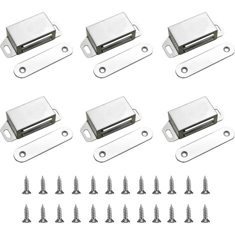 Lot de 12 aimants pour portes de placard, verrous magnétiques en acier inoxydable, aimants avec vis pour tiroirs de meubles, argent