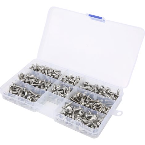 Vis à métaux autoforeuses inox PWA avec rondelles intégrées, lot de 340 pièces, double protection en bulles, visserie résistante pour fixation durable (1/5)