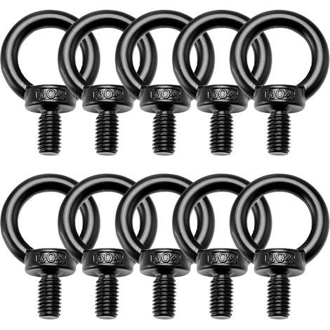 Lot de 10 vis à œil M8 en acier inoxydable 304 noir pour suspendre et fixer des ornements suspendus, pots de fleurs (1/4)