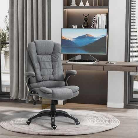 Poltrona da ufficio massaggiante 68x72x110-120 cm grigio scuro in poliestere con riscaldamento e reclinazione (1/4)