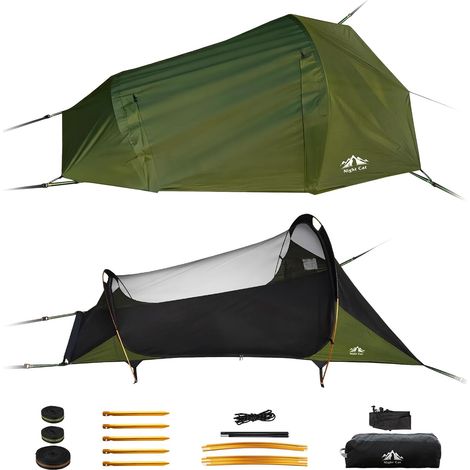 Hamac d'extérieur résistant aux intempéries Night Cat : tente hamac à fond plat, moustiquaire et bâche XXL – léger, pour 1 personne  idéal pour le camping, la randonnée et le jardin.