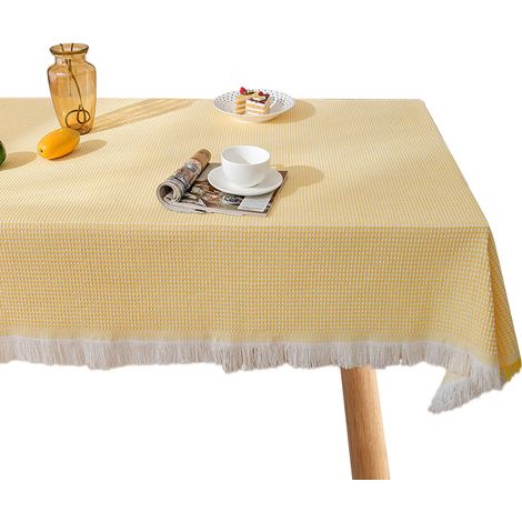 Nappe Rectangulaire - Coton Lin - À Franges Et Pompons Main - Pour Table Intérieure Ou Extérieure - 1 Pièce (1/5)