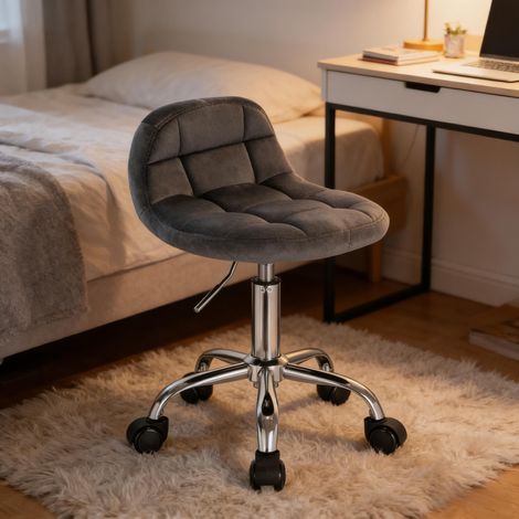 Chaise de bureau pivotante à 360° avec dossier, hauteur réglable, 5 roulettes, embase métallique chromée, gris foncé (1/5)