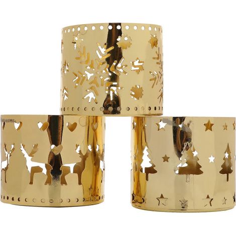 Lot de 3 bougeoirs creux de Noël pour bougies chauffe-plat de bureau, pour la maison, un mariage ou une fête.-6X6X5CM-Golden (1/3)