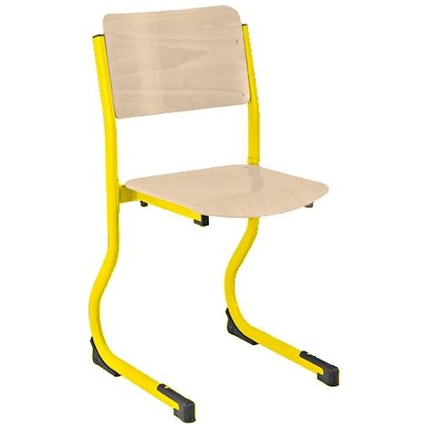 Chaise scolaire réglable en hauteur T4 à T6 – Structure acier époxy – Assise en hêtre – Lot de 2 – Jaune (1/2)