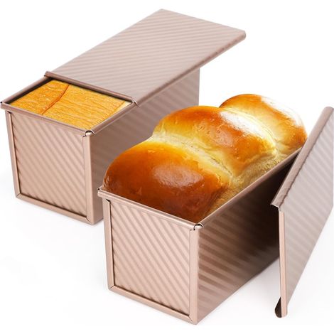 2 Pièces Moule à Pain de Mie Ondulé avec Couvercle, Moule à Pain en Acier au Carbone Antiadhésif, Démoulage Facile, Cuisson Uniforme 21x12x11cm (1/5)