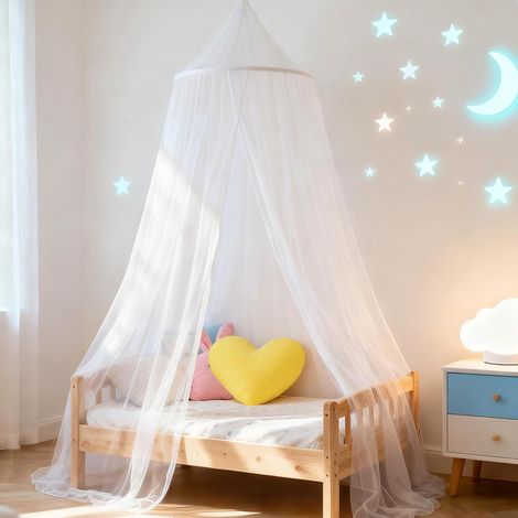 Moustiquaire pour lit,Ciel de lit pour Lits Simples et Doubles, Chambre de Fille, Installation Facile pour Les Voyages et la Maison (White) (1/5)