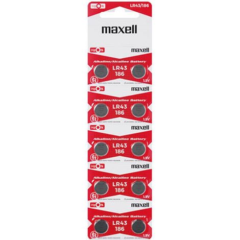 Blister da 10 batterie a bottone alcaline Maxell LR43