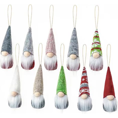 Set mit 10 Weihnachtswichteln zum Aufhängen, handgefertigte schwedische Plüschdekorationen, für Zuhause und die Feiertage (1/5)