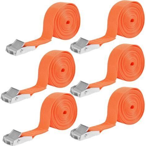 6 Pièces Sangles d'Arrimage, 25mm x 4m Sangle a Cliquet, Capacité de Charge 250kg Sangles Bagages, Sangle Coffre de Toit, Sangle de Serrage, Sangle de Fixation pour Galerie de Toit,