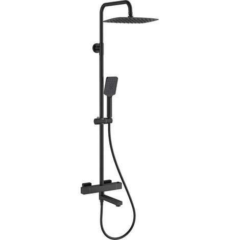 Thermostatische Duscharmatur – Eckiges Design – Mit Wannenauslauf – Oberer/Unterer Auslauf – 10" Regenbrause aus Edelstahl – Eckige Handbrause – Matt Schwarz