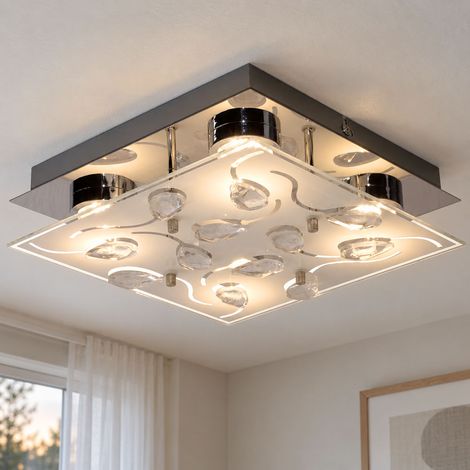 LED Deckenlampe Deckenleuchte Esszimmerlampe 4-flammig Silber Glas H 7 cm (1/5)